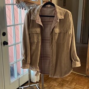 Reversible Corduroy Button-Up Shacket in Beige